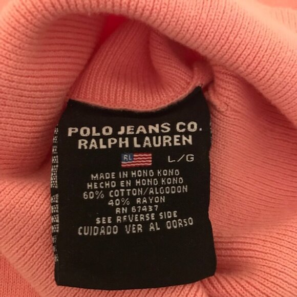 Polo Jeans Ralph Lauren Argyle Turtleneck Sweater Pink /Black Diamond Size Large - Picture 5 of 7